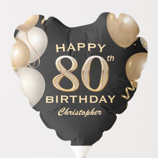 80th Birthday Party Black and Gold Balloons (Front)