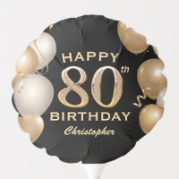 80th Birthday Party Black and Gold Balloons