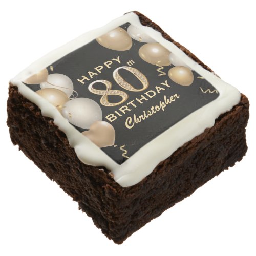80th Birthday Party Black and Gold Balloons Brownie