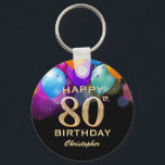 80th Birthday Party Black and Gold Balloons Keychain<br><div class="desc">80th Birthday Party Black and Gold Colorful Balloons and Confetti Keychain. For further customization,  please click the "Customize it" button and use our design tool to modify this template.</div>