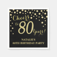 80th Birthday Party Black and Gold Diamond Napkins