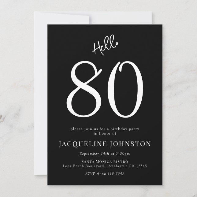 80th Birthday Party Black And White Invitation (Front)