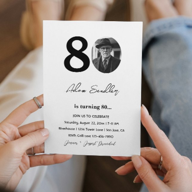 80th Birthday Party Black and White Invitation (Creator Uploaded)