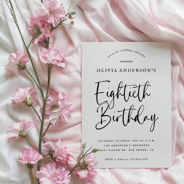 80th Birthday Party | Black and White Typography Invitation (Creator Uploaded)