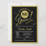 80th Birthday Party - Black Gold ANY AGE Invitation<br><div class="desc">80th Birthday Party Invitation for women or men. Elegant invite card in faux glitter gold and glack. Features stylish script font and stripes of the back of the card. Cheers to 80 years! Can be customized for any age.
Please message us if you need further customization.</div>