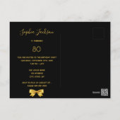 80th birthday party black gold bow invitation postcard (Back)