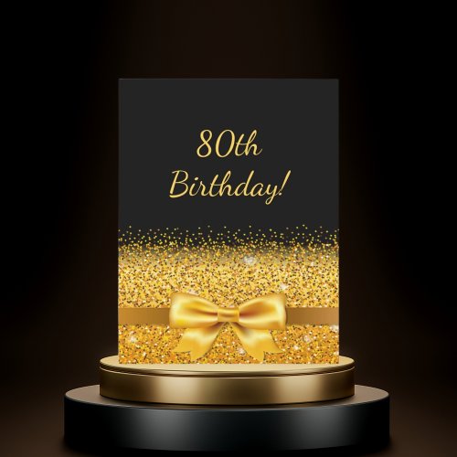 80th birthday party black gold bow sparkle invitation