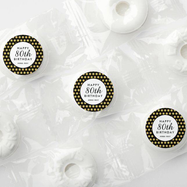80th Birthday Party Black Gold Dots Personalized Life Saver® Mints (Assorted)