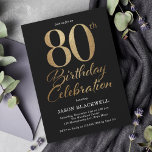80th Birthday Party Black & Gold Invitation<br><div class="desc">80th birthday party invitation in black and gold</div>