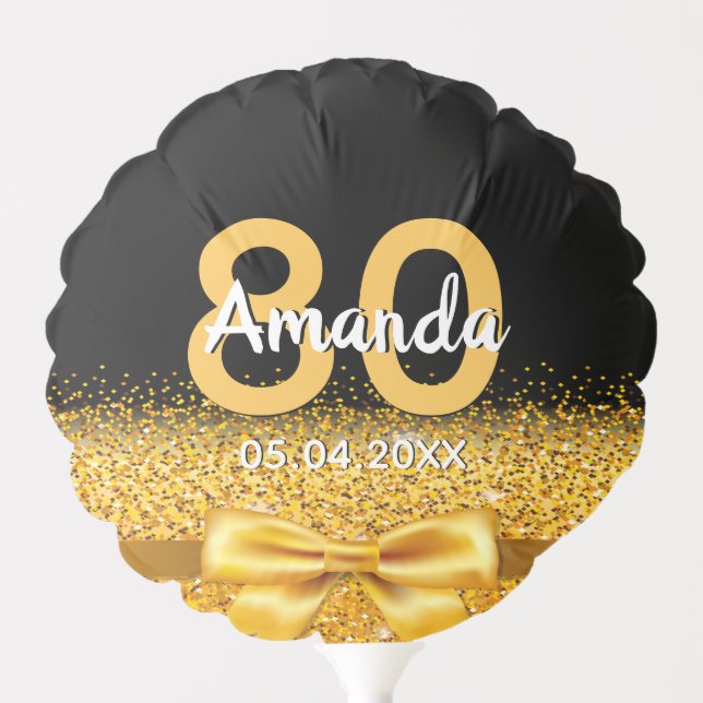 80th birthday party black gold name script balloon (Front)