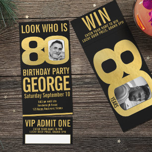 80th Birthday party black gold photo Admit One Raffle Tickets