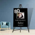 80th birthday party black photo name guy foam board<br><div class="desc">For a 80th birthday party.  Black background,  white text.  Personlize and add a high quality photo,  text,  name and date. Number 80 is writen with a faux silver balloon style font. Can be used as wall decor for the party or as a photo booth backdrop.</div>