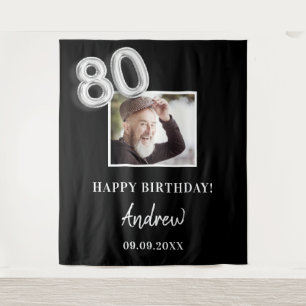 80th birthday party black photo name guy tapestry