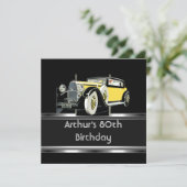 80th Birthday Party Black Vintage Car Mans Invitation (Standing Front)