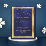 80th birthday party blue gold shiny invitation postcard<br><div class="desc">A trendy,  modern 80th birthday party invitation card for men,  guys,  male.   A dark blue,  navy blue background. The blue color is uneven.  With a faux gold frame and golden confetti sprinkle,  golden colored letters. Templates for your party information.
Back: plain postcard design.</div>