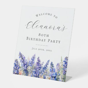 80th Birthday Party Blue July Birth Flower Welcome Pedestal Sign