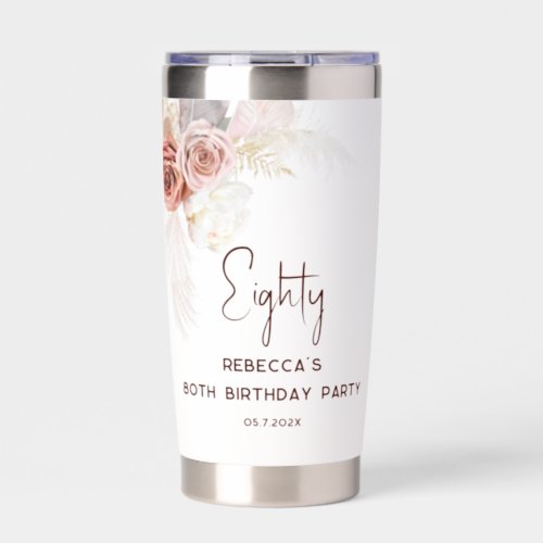 80th Birthday Party Boho Floral Watercolor Insulated Tumbler