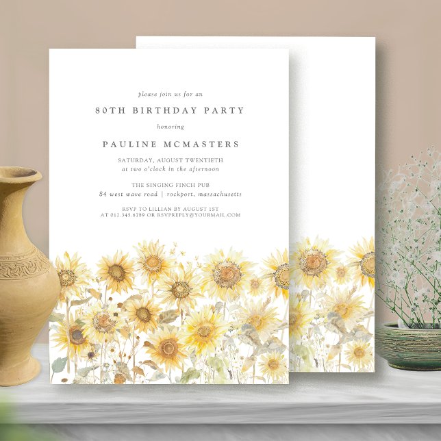 80th Birthday Party Boho Summer Sunflower Garden Invitation (Creator Uploaded)
