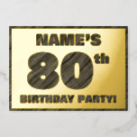 [ Thumbnail: 80th Birthday Party — Bold, Faux Wood Grain Text Invitation ]