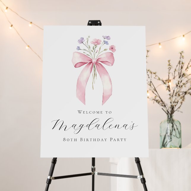 80th Birthday Party Bow Wildflower Welcome Foam Board (In Situ (Stand))