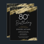 80th Birthday Party Budget Gold Black Invitation<br><div class="desc">Elegant Faux gold foil paint splatters design. All text is adjustable and easy to change for your own party needs. Great elegant 80th birthday template design.</div>