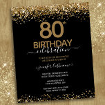 80th Birthday Party Budget Invitation<br><div class="desc">Elegant Faux gold glitter with shimmering confetti highlights on the top and bottom border. All text is adjustable and easy to change for your own party needs. Great elegant 80th birthday template design.</div>