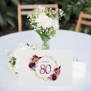 80th birthday party burgundy floral geometric guest book