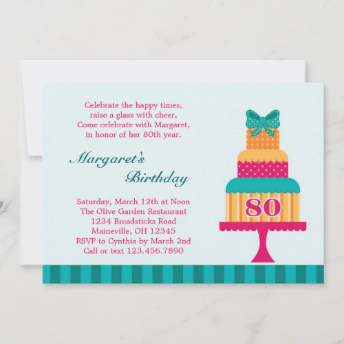 80th Birthday Party Cake Invitation