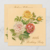 80th Birthday Party Chic Vintage Roses Invitation (Front/Back)