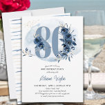 80th Birthday Party Coastal Blue Floral Number 80 Invitation<br><div class="desc">80th birthday party invitation with number 80 decorated with rose buds, flower blooms and foliage in shades of coastal blue and sand. Subtle feminine and elegant design with watercolor floral arrangements, paint splatters and brush strokes. Perfect for 80th birthday celebration with coastal vibe, beach house or lakeside or water front...</div>