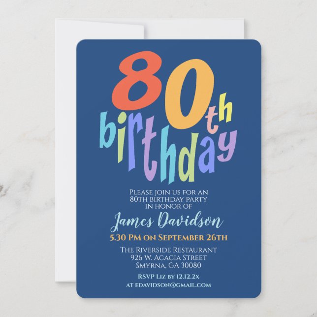 80th Birthday Party Colorful Modern Invitation (Front)