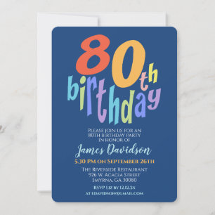 80th Birthday Party Colorful Modern Invitation