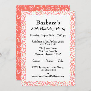 80th Birthday Party Cora and White Number Pattern Invitation
