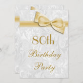 80th Birthday Party Damask and Faux Bow Invitation (Front/Back)