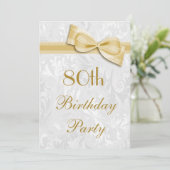 80th Birthday Party Damask and Faux Bow Invitation (Standing Front)