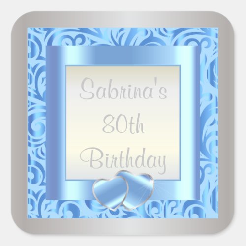 80th Birthday Party  DIY Text  Blue Square Sticker