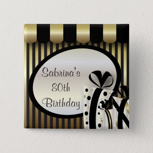 80th Birthday Party  DIY Text  Gold Pinback Button