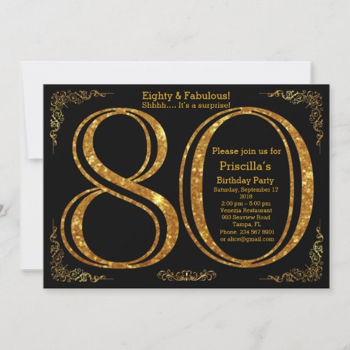 80th Birthday party,Eighty,great Gatsby,black&amp;gold Card