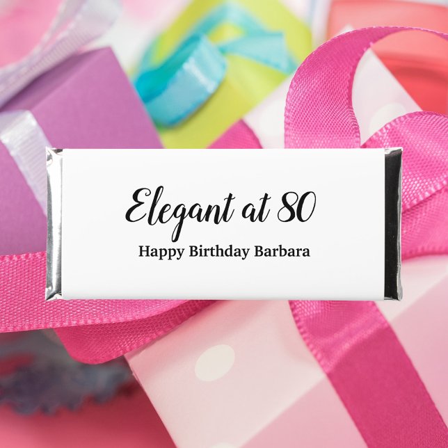 80th birthday party elegant at 80 personalize hershey bar favors (A candy bar wrapper that says Elegant at 80.  The name can be changed and personalized!)