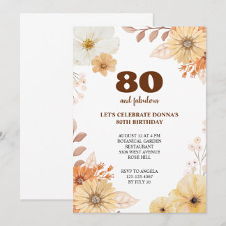 80th birthday party elegant flowers invitation 