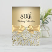 80th Birthday Party Elegant Gold Bow Floral Swirl Invitation (Standing Front)