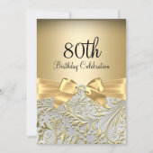 80th Birthday Party Elegant Gold Bow Floral Swirl Invitation (Front)