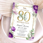 80th Birthday Party Elegant Gold Purple Peony Invitation<br><div class="desc">Celebrate 80 years in style with our elegant "80th Birthday Party Elegant Gold Purple Peony Invitation!" Perfect for an elegant and memorable 80th birthday party. Order your today and make your celebration truly special! Please note: Gold glitter effects are only simulated; no real gold will be used in the printing...</div>