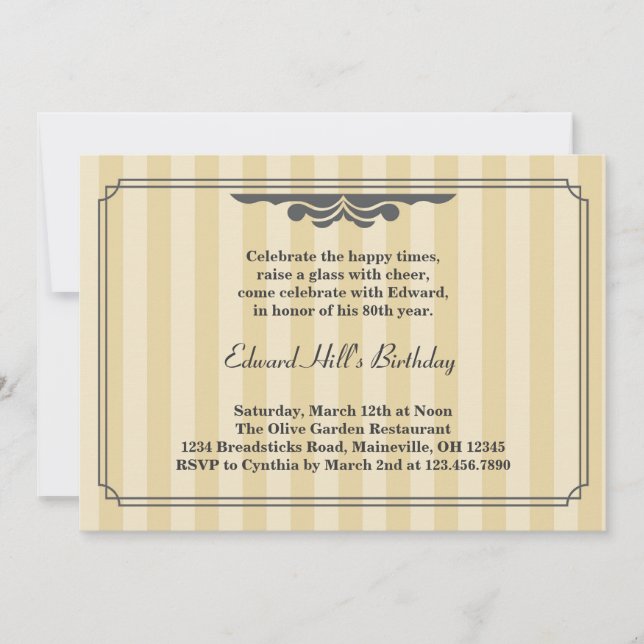 80th Birthday Party Elegant Invitation (Front)
