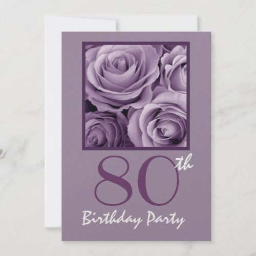 80th Birthday Party Elegant Lilac Purple Roses V01 Invitation