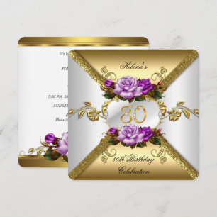 80th Birthday Party Elegant Purple Gold Roses A Invitation