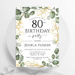 80th Birthday Party Eucalyptus Watercolor Invitation<br><div class="desc">Elegant botanical 80th birthday party invitation. Classy design features hand painted watercolor greenery eucalyptus wreath foliage and script font.  Printed Zazzle invitations or instant download digital printable template. Personalize with your own details. Message me if you need further customization.</div>