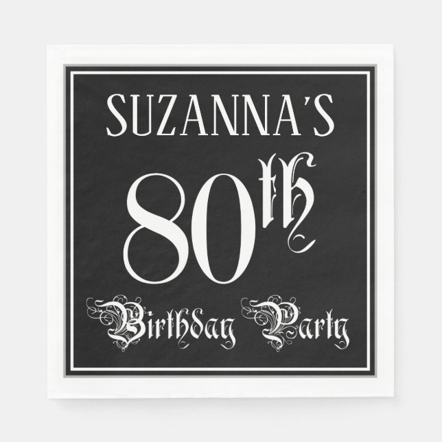 80th Birthday Party — Fancy Script + Custom Name Napkins (Front)