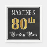 [ Thumbnail: 80th Birthday Party — Fancy Script, Faux Gold Look Napkins ]