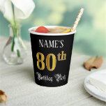[ Thumbnail: 80th Birthday Party — Fancy Script, Faux Gold Look Paper Cups ]